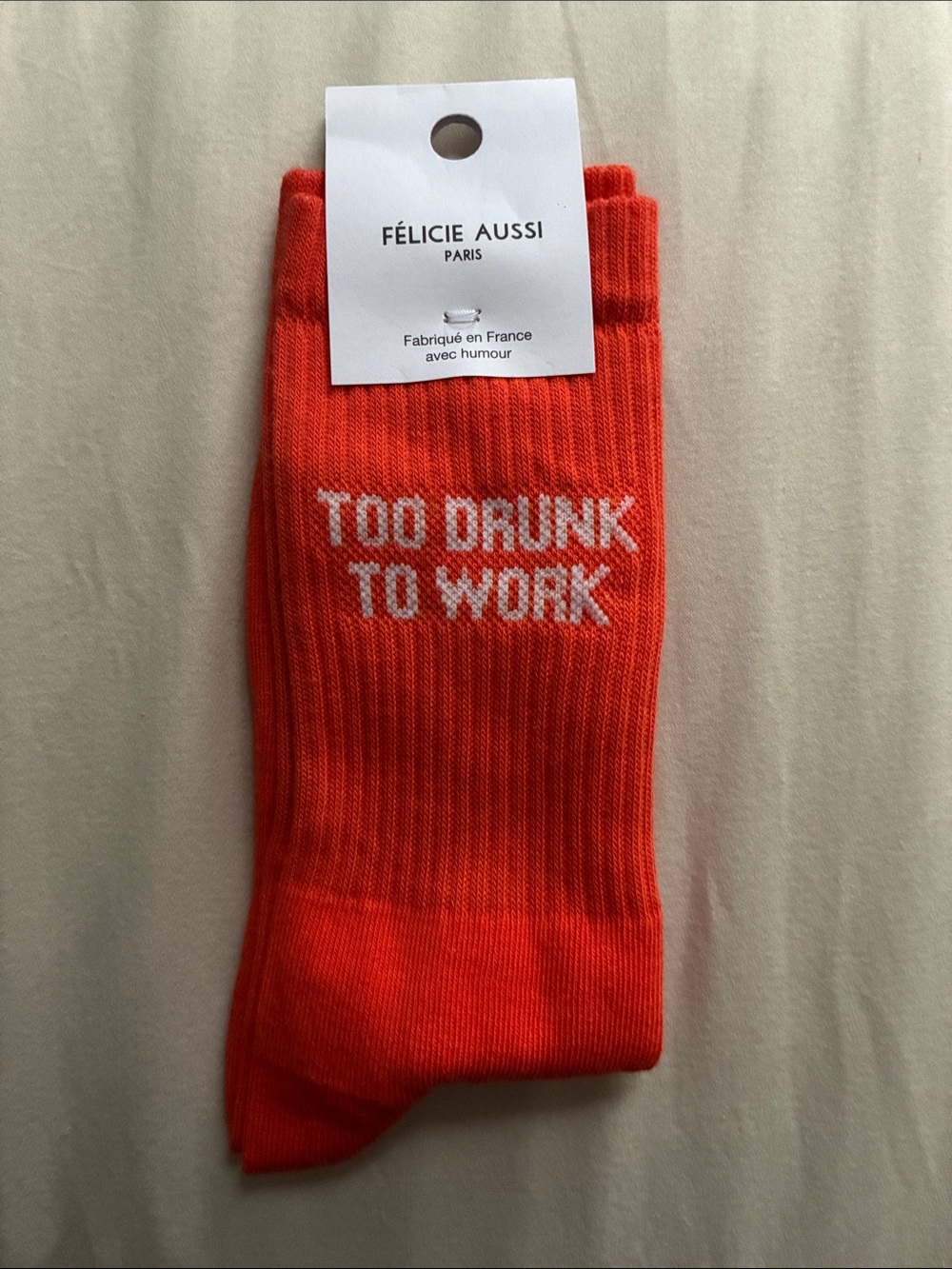 Félicie Aussi 'Too Drunk To Work' Orange Socks